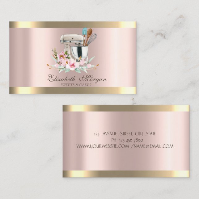 Carte De Visite Mélangeur floral Rose Gold Boulangerie (Devant / Derrière)