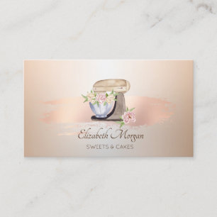 Carte De Visite Mélangeur Rose à fleurs rétro Brush or Boulangerie