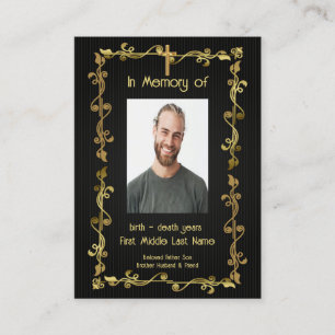 Carte De Visite Memorial Keepsaké classique moderne Black Gold