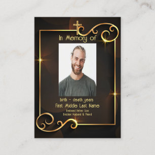 Carte De Visite Memorial Keepsaké classique moderne Black Gold