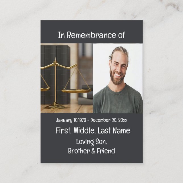 Carte De Visite Memorial Keepsaké Droit des avocats (Devant)