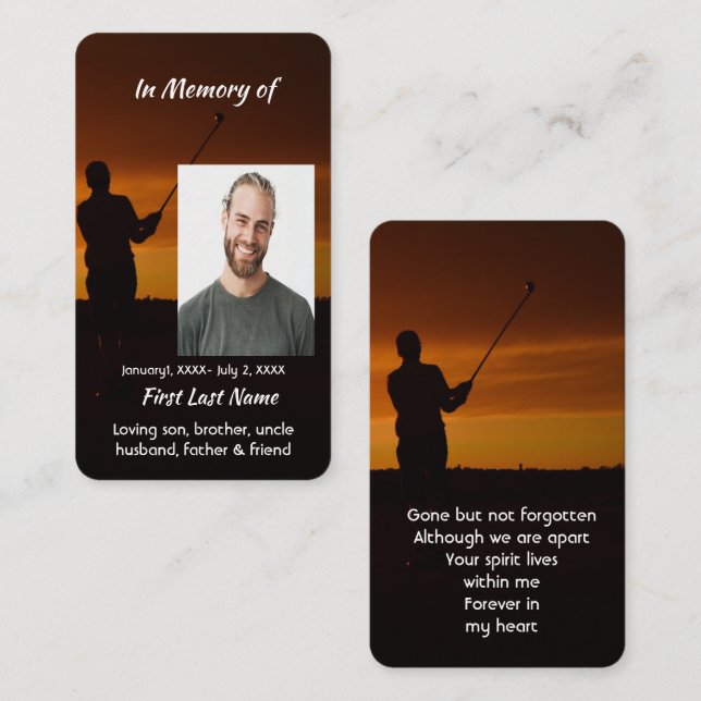 Carte De Visite Memorial Keepsaké Golfing Golf (Devant / Derrière)