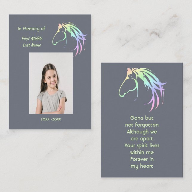 Carte De Visite  Memorial Keepsake Pastel Horse Art (Devant / Derrière)