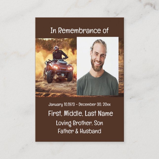Carte De Visite Memorial Keepsaké Quad Dirt Moto (Devant)