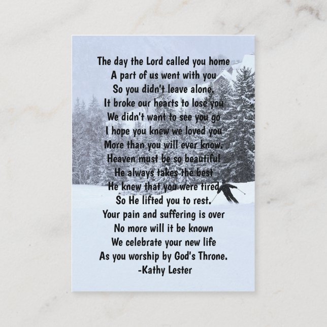 Carte De Visite Memorial Keepsaké Skier Skier Ski hiver neige Ski (Dos)