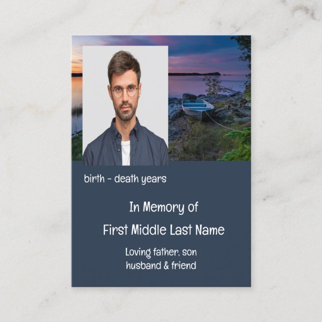 Carte De Visite Memorial Keepsaké Sunset Ocean Boat (Devant)
