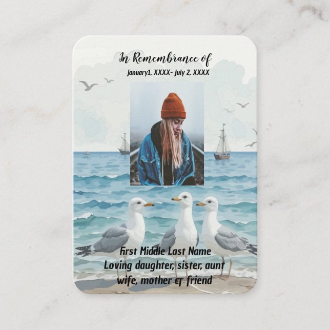 Carte De Visite Memorial Ocean Sea Seaguls Beach (Devant)