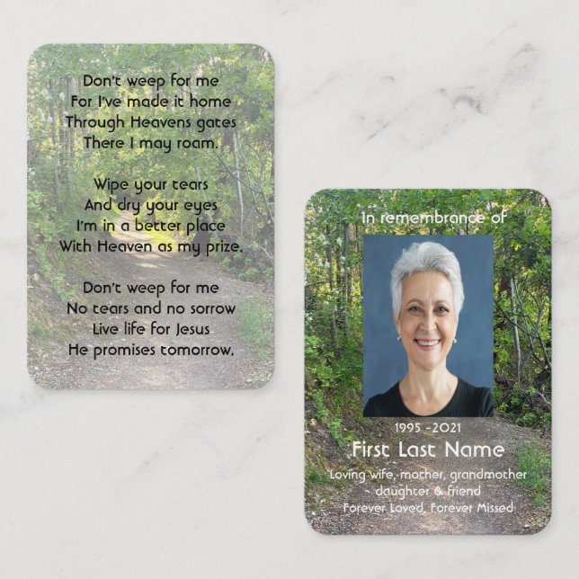 Carte De Visite Memorial Photo Christian Path Trail Forest Trees (Devant / Derrière)