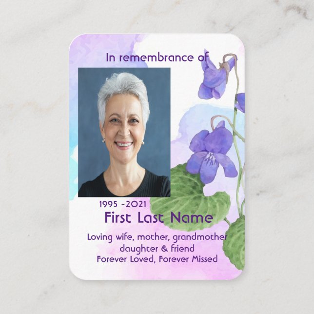 Carte De Visite Memorial Photo Custom Wild Violet Garden Flower (Dos)