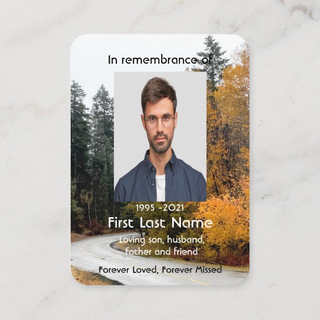 Carte De Visite Memorial Photo Fall Road Autumn Leaves Keepsaké (Dos)