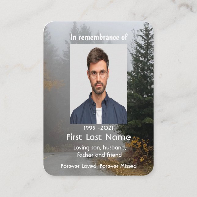 Carte De Visite Memorial Photo Foggy Road Trees Keepsaké (Dos)