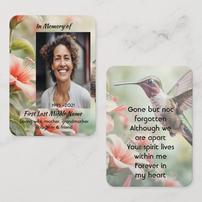 Carte De Visite  Memorial Photo Keepsake Hummingbird (Devant / Derrière)