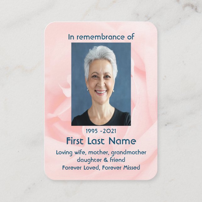 Carte De Visite Memorial Photo Personnalisé Rose Fleur Jardin (Dos)