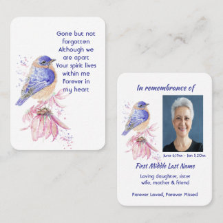 Carte De Visite Memorial Photo Poem Bluebird Garden Bird