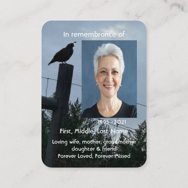 Carte De Visite Memorial Photo Prier California Quail Bird (Dos)
