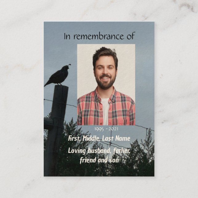 Carte De Visite Memorial Photo Prier California Quail Bird (Dos)