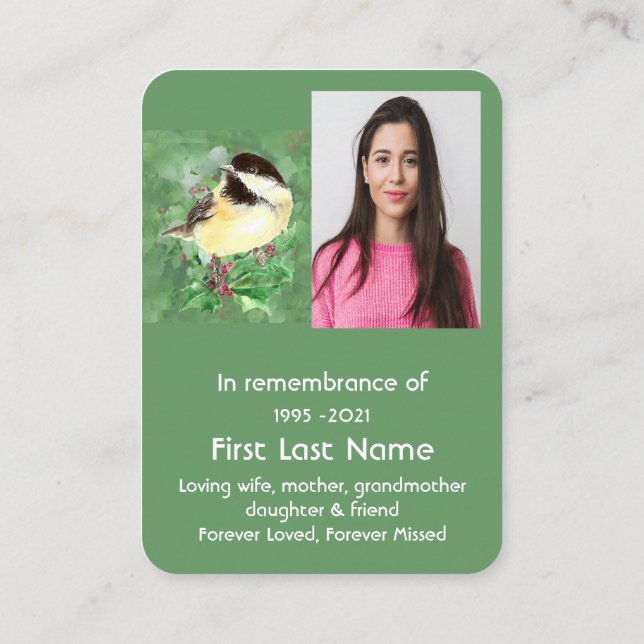 Carte De Visite Memorial Photo Prière Chickadee Oiseau Faune Art (Dos)