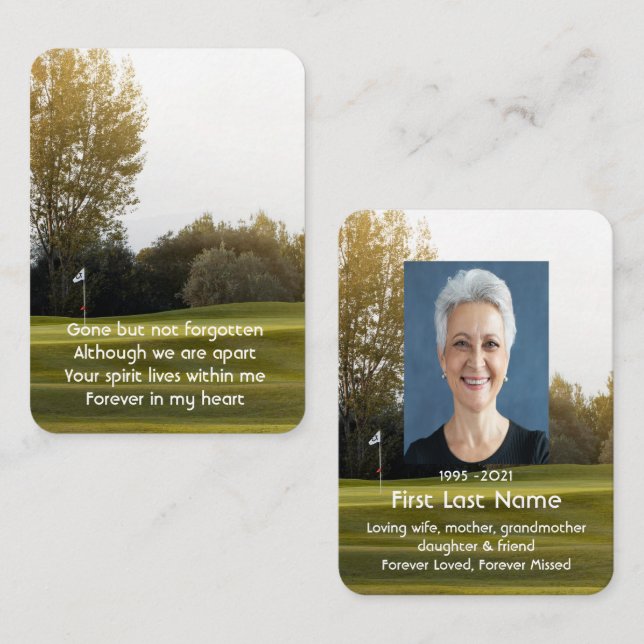 Carte De Visite Memorial Photo Prière Golfer Golf Course Golf B (Devant / Derrière)