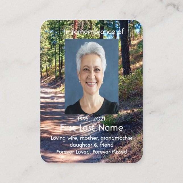 Carte De Visite Memorial Photo Prière Walk Forest Trees Wilderness (Dos)