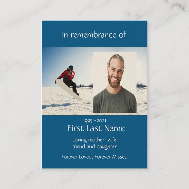 Carte De Visite Memorial Photo Snowboard Snowboardeur (Dos)
