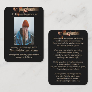 Carte De Visite Memorial Pocket Keepsaké musique guitare