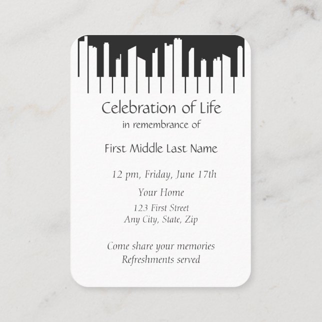 Carte De Visite Memorial Service Piano Musicien Cityscape (Dos)