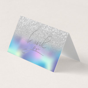 Carte De Visite Merci Bokeh Argenté Holographique Élégant