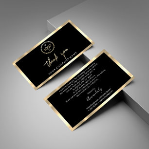 Carte De Visite Merci Business Insertion Logo Gold Frame Black