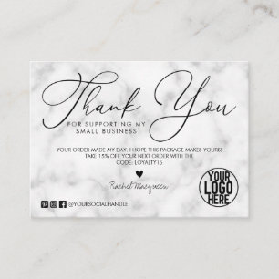 Carte De Visite Merci client du script en marbre noir blanc