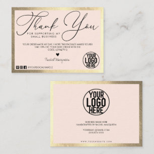 Carte De Visite Merci client minimum Gold Blush Pink Script
