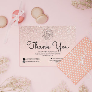 Carte De Visite Merci client Ombre Parties scintillant rose or ros