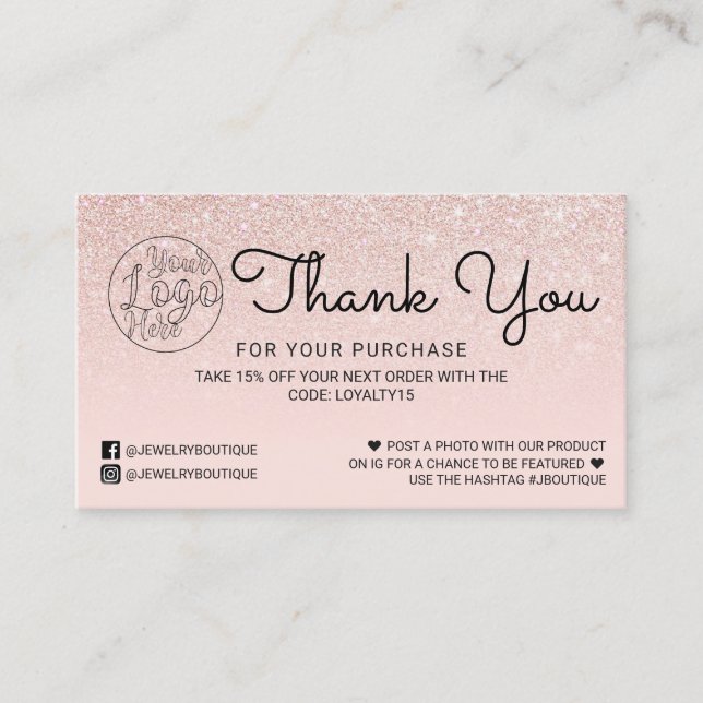 Carte De Visite Merci client Ombre Parties scintillant rose or ros (Devant)