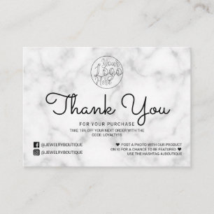 Carte De Visite Merci client simple en marbre noir blanc