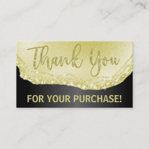 Carte De Visite Merci d'achat d'agrafage d'or noir glam