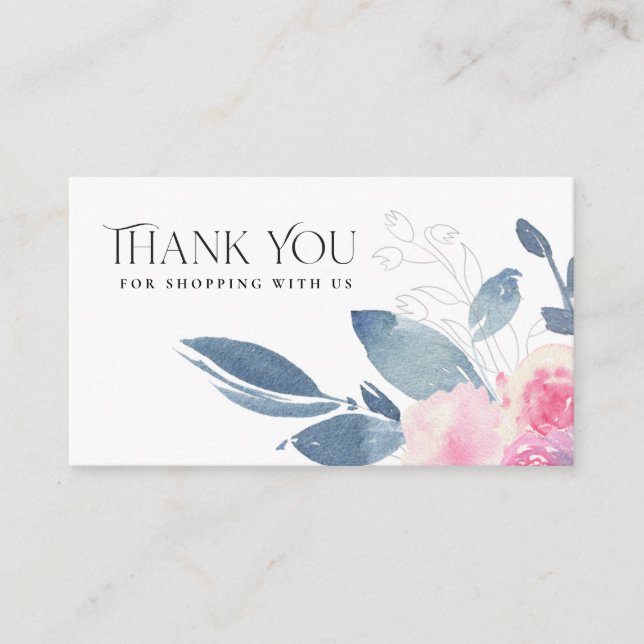 CARTE DE VISITE MERCI D'AFFAIRES FLORALE BLEU BLEU DOUX (Devant)