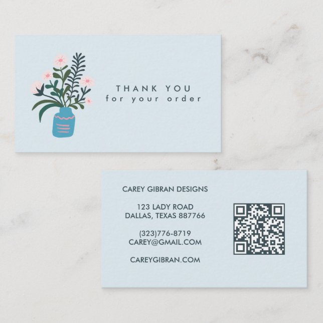 Carte De Visite Merci de commande de code QR VASE FLOWER personnal (Devant / Derrière)