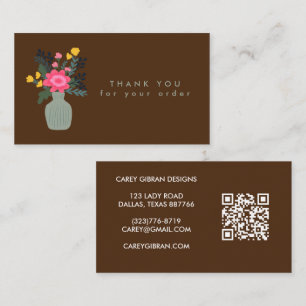 Carte De Visite Merci de commande de code QR VASE FLOWER personnal