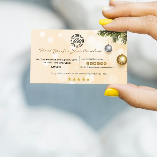 Carte De Visite Merci de Noël pour votre achat avec logo (Christmas Thank You for customer your logo here small business)