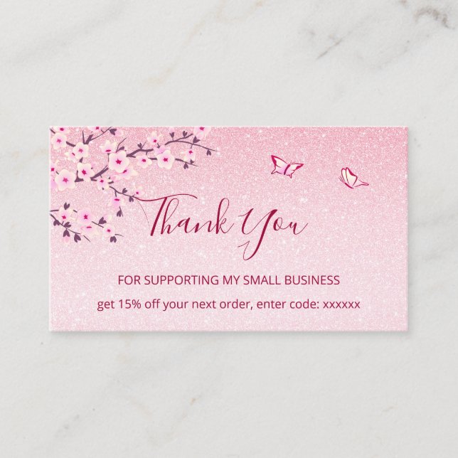 Carte De Visite Merci de Parties scintillant rose cerise en fleurs (Devant)