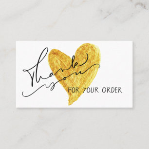 Carte De Visite Merci de remise Gold Heart Calligraphy