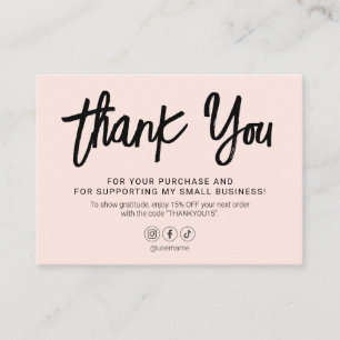 Carte De Visite Merci de script de brosse rose