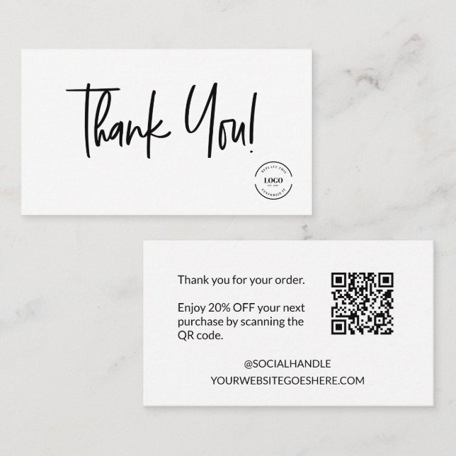 Carte De Visite Merci de script pour commander une remise de code  (Devant / Derrière)