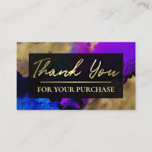 Carte De Visite Merci d'encre bleu violet en or pour votre achat