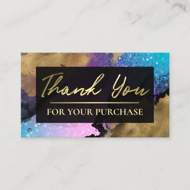 Carte De Visite Merci D'Encre D'Or Glam Galaxy Pour Votre Achat (Devant)