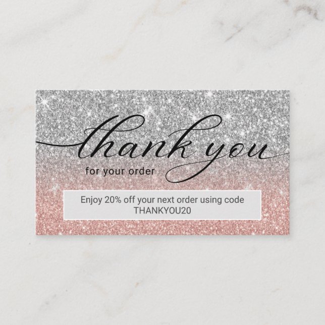 Carte De Visite Merci d'entreprise moderne Rose Gold Silver Partie (Devant)
