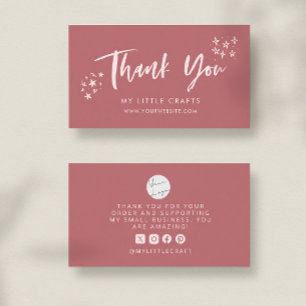 Carte De Visite Merci Doodle Stars Rose Entreprise de Petite Taill