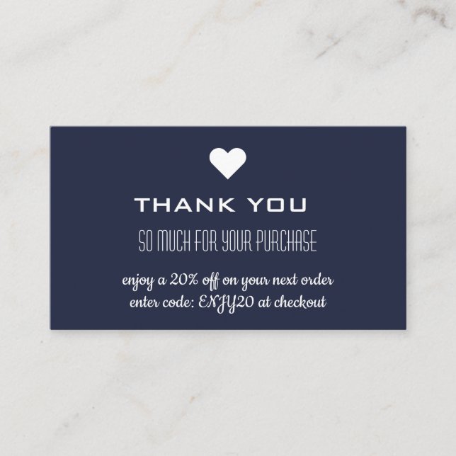 Carte De Visite Merci Marine Blue Remise Coeur (Devant)