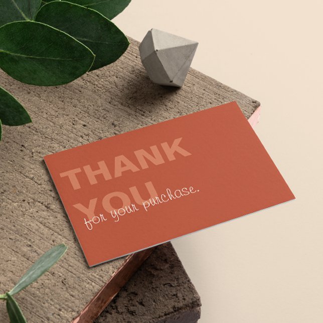Carte De Visite Merci Minimaliste En Terracotta Pour Votre Achat (Terracotta Minimalist Thank You For Your Purchase Business Card)