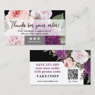 Carte De Visite Merci Mod Black Vintage Rose Floral Remise