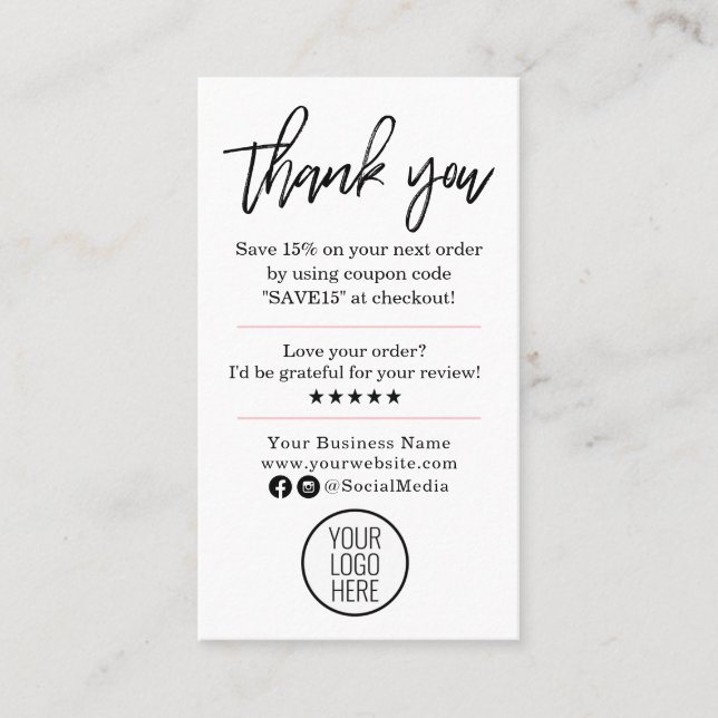 Carte De Visite Merci moderne pour votre commande avec logo (Devant)